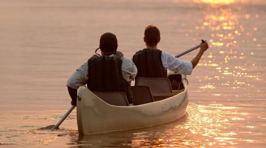 A canoe safari on the Zambezi at sunset